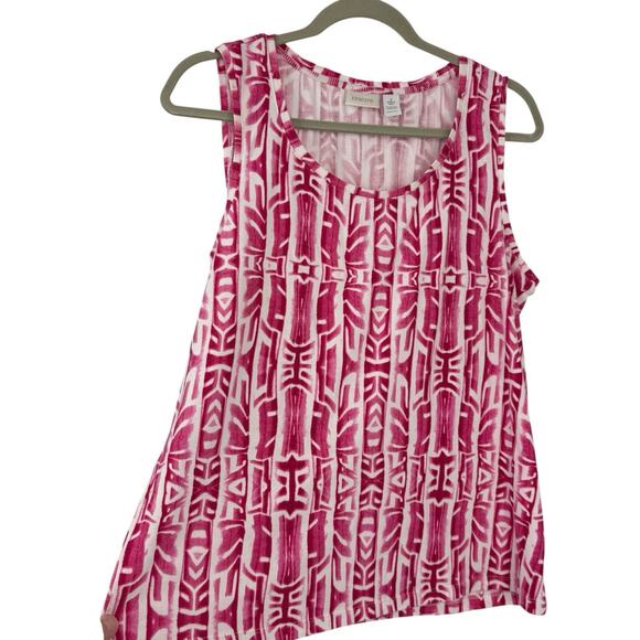 Chicos Ribbed Knit Tank Top size XL Pink Aztec Batik Pattern Roundneck Pullover - Picture 1 of 10